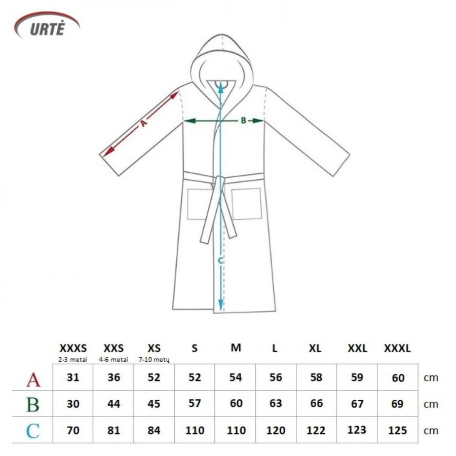 siuvinetu chalatu dydziai